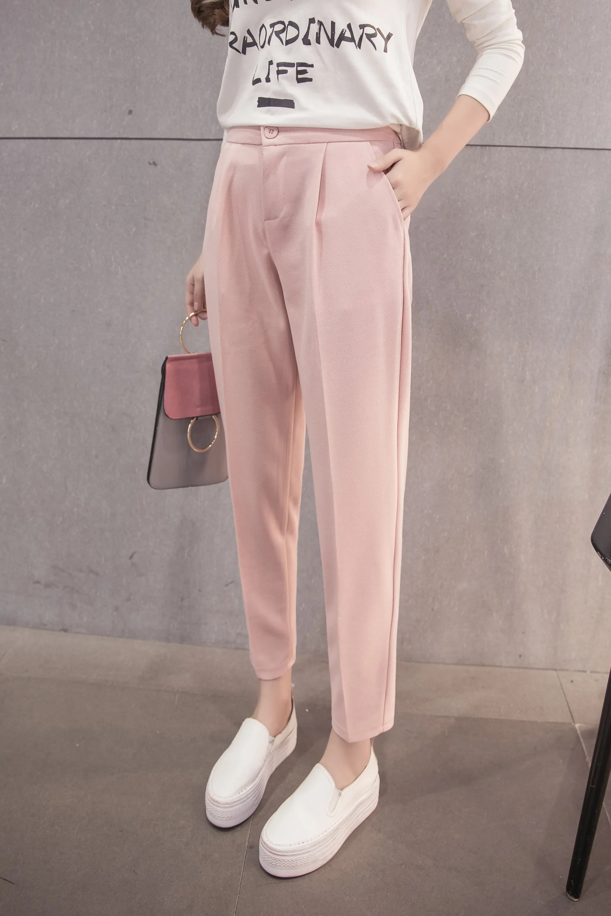 Women's Summer Ankle-Length High Elastic Waist Pants