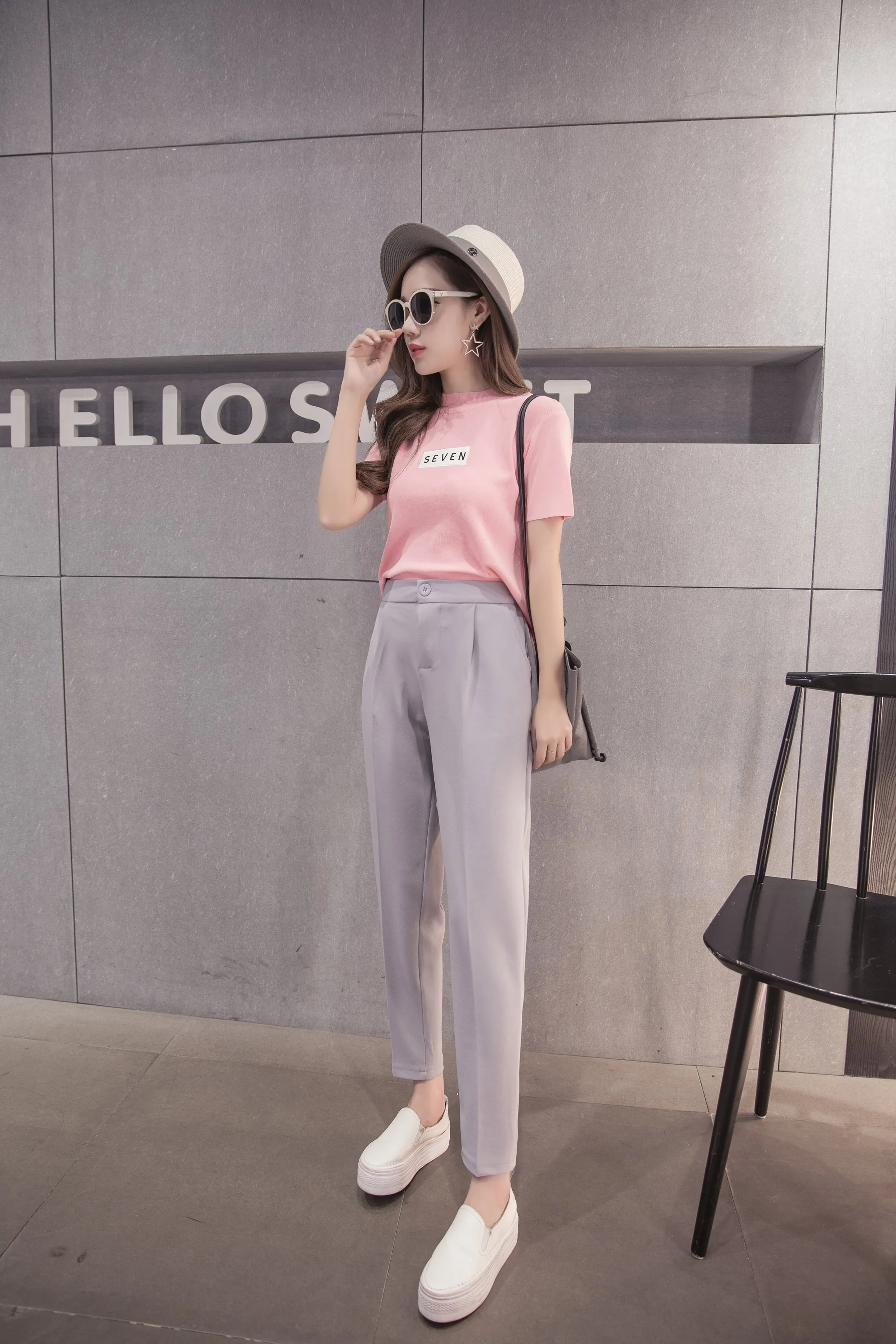 Women's Summer Ankle-Length High Elastic Waist Pants