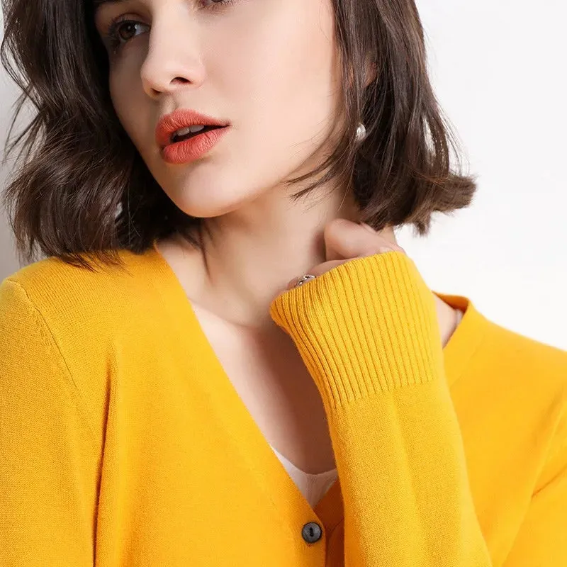 Women's V-Neck Cardigan Knit Sweater