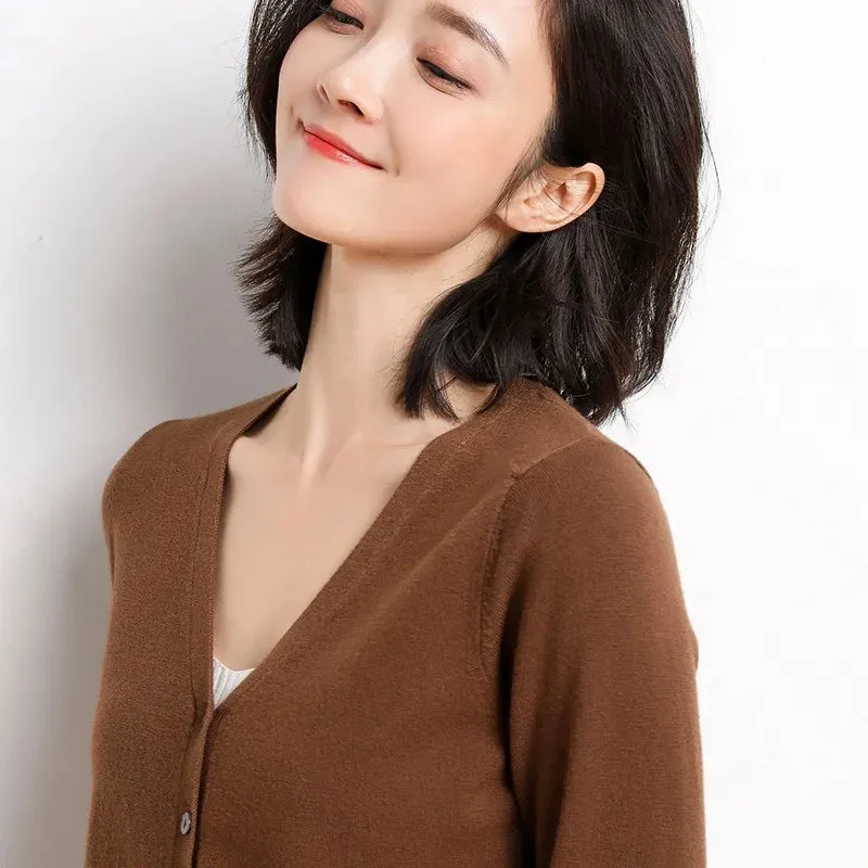 Women's V-Neck Cardigan Knit Sweater