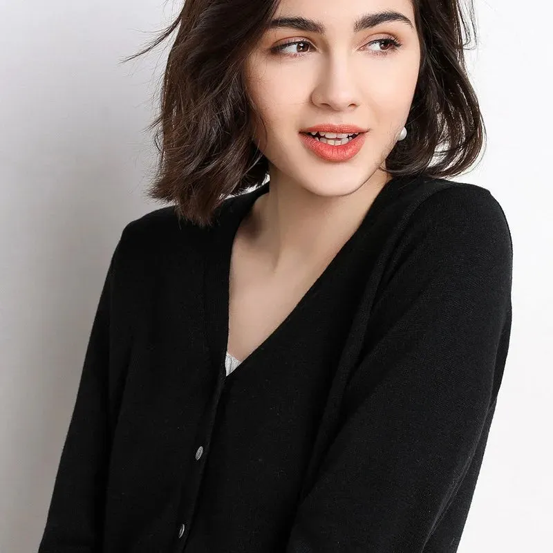 Women's V-Neck Cardigan Knit Sweater