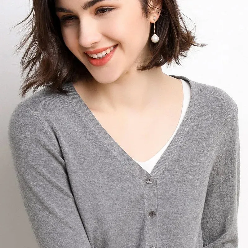 Women's V-Neck Cardigan Knit Sweater