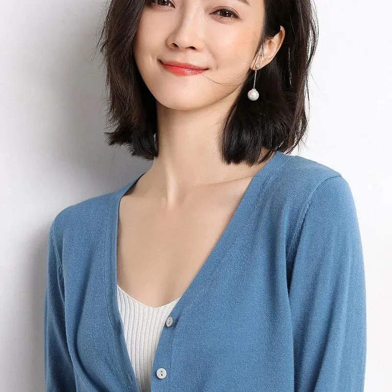 Women's V-Neck Cardigan Knit Sweater