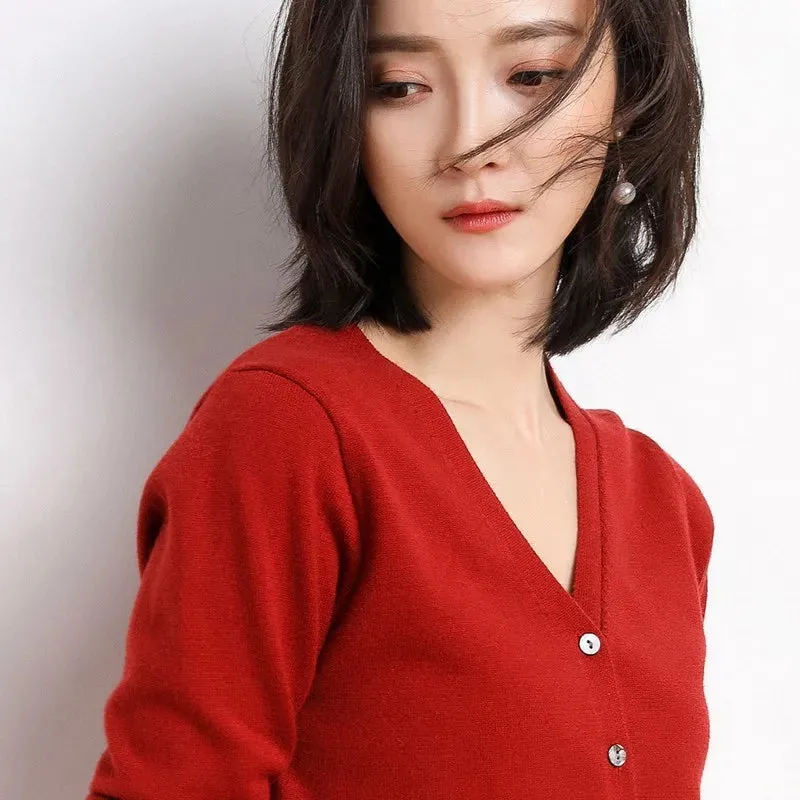 Women's V-Neck Cardigan Knit Sweater