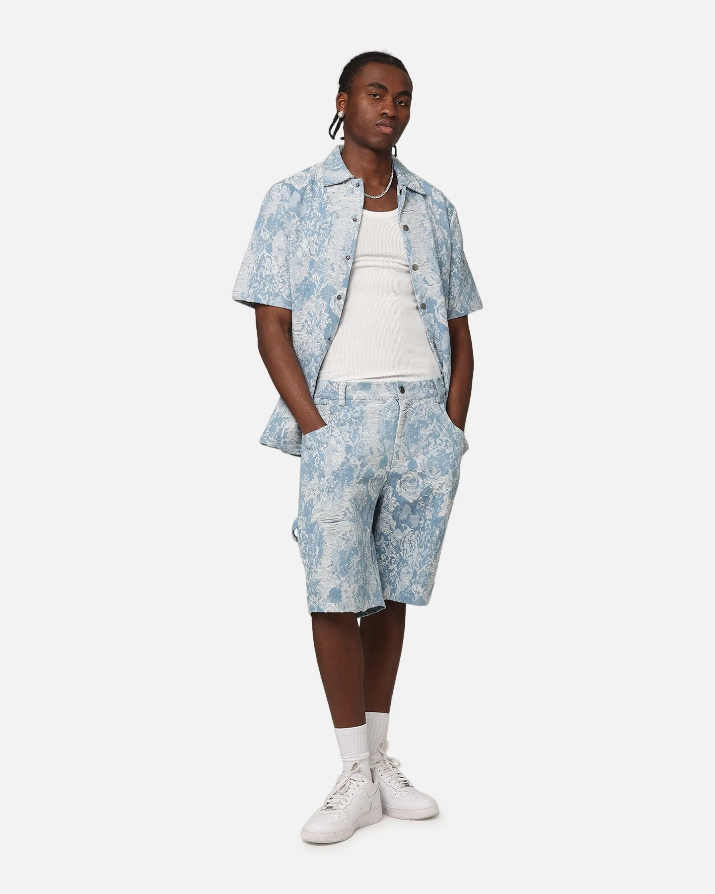XXIII Denim Jacquard Button Up Shirt Pacific Blue