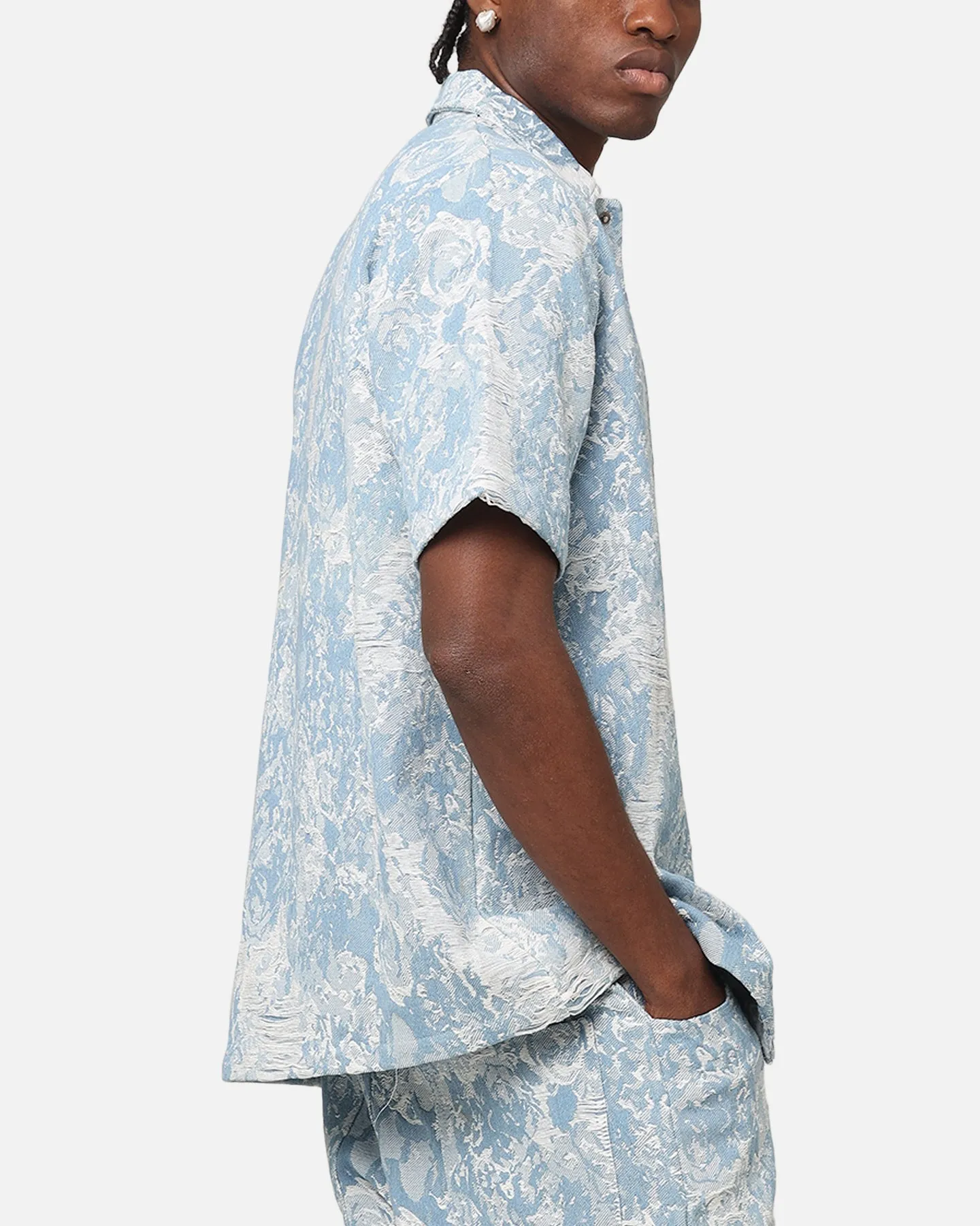 XXIII Denim Jacquard Button Up Shirt Pacific Blue