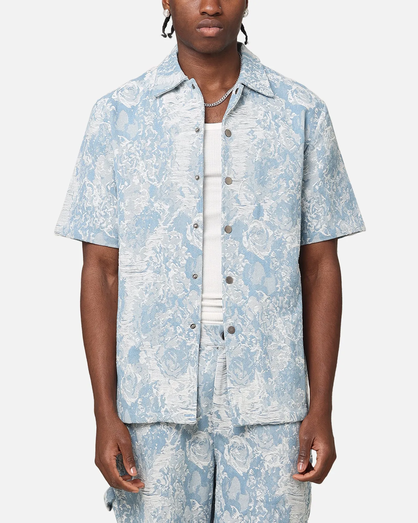 XXIII Denim Jacquard Button Up Shirt Pacific Blue