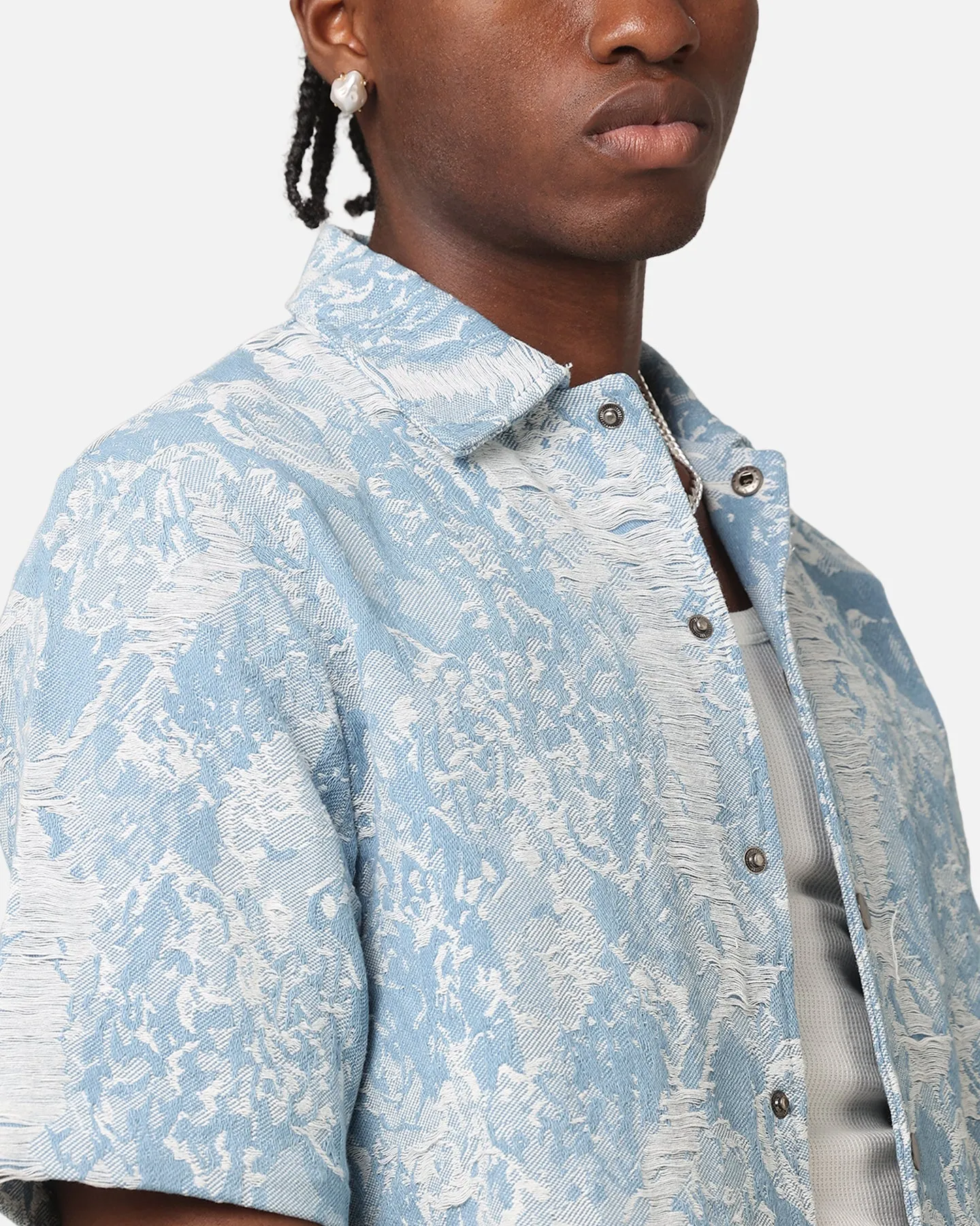 XXIII Denim Jacquard Button Up Shirt Pacific Blue