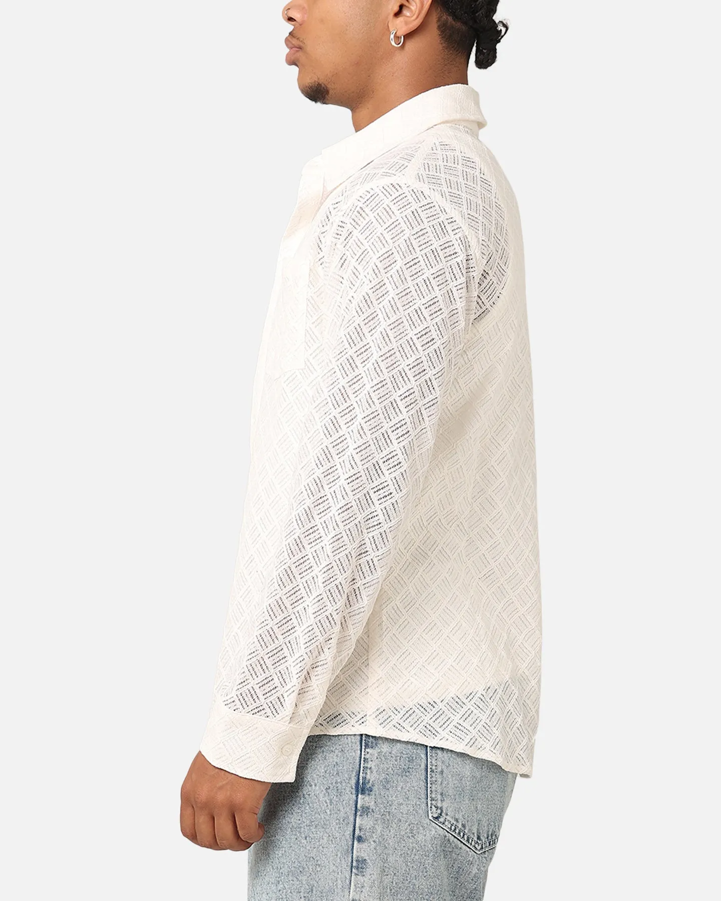 XXIII Lattice Long Sleeve Button Up Shirt Cream