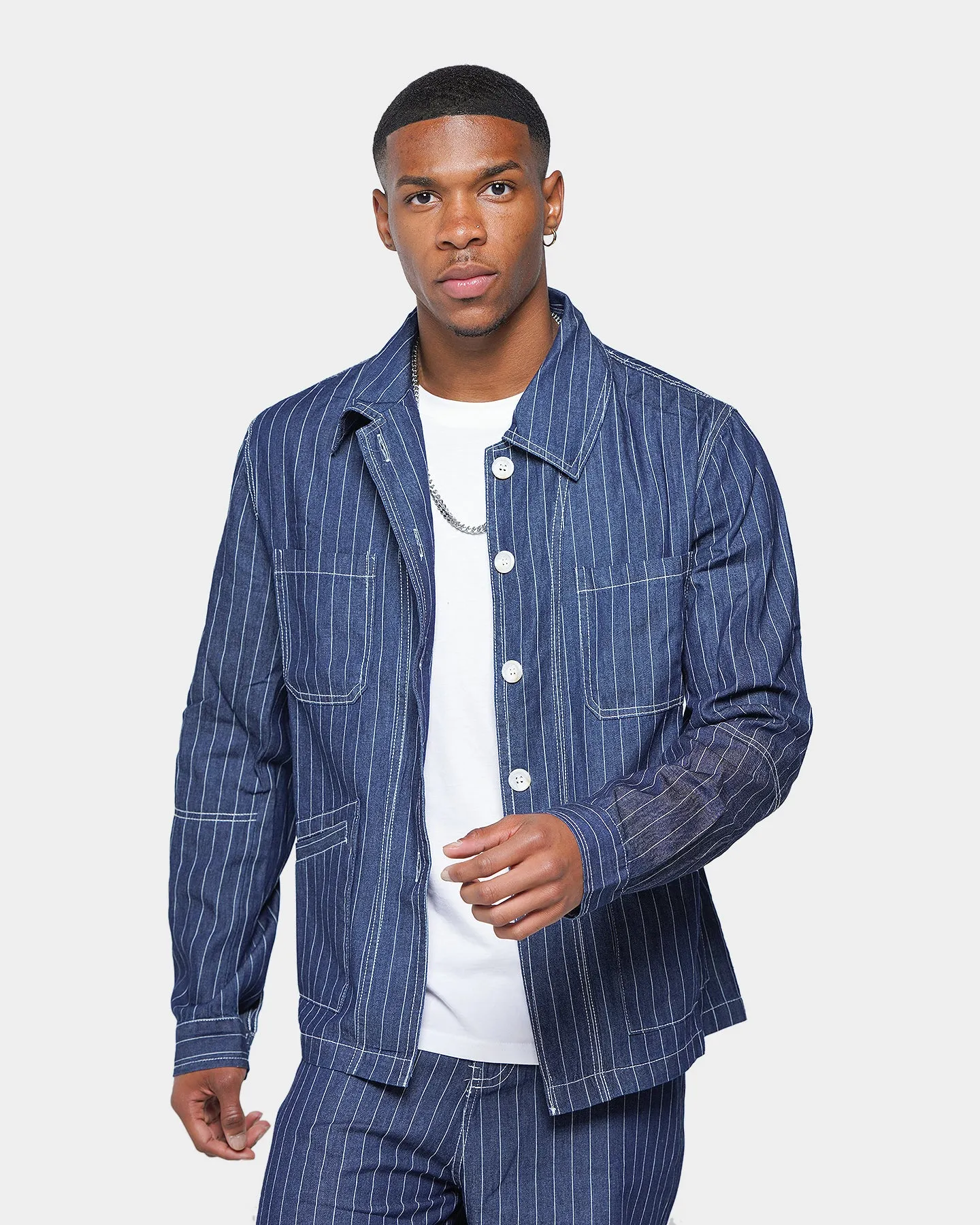 XXIII Maddox Pinstripe Worker Shirt Blue