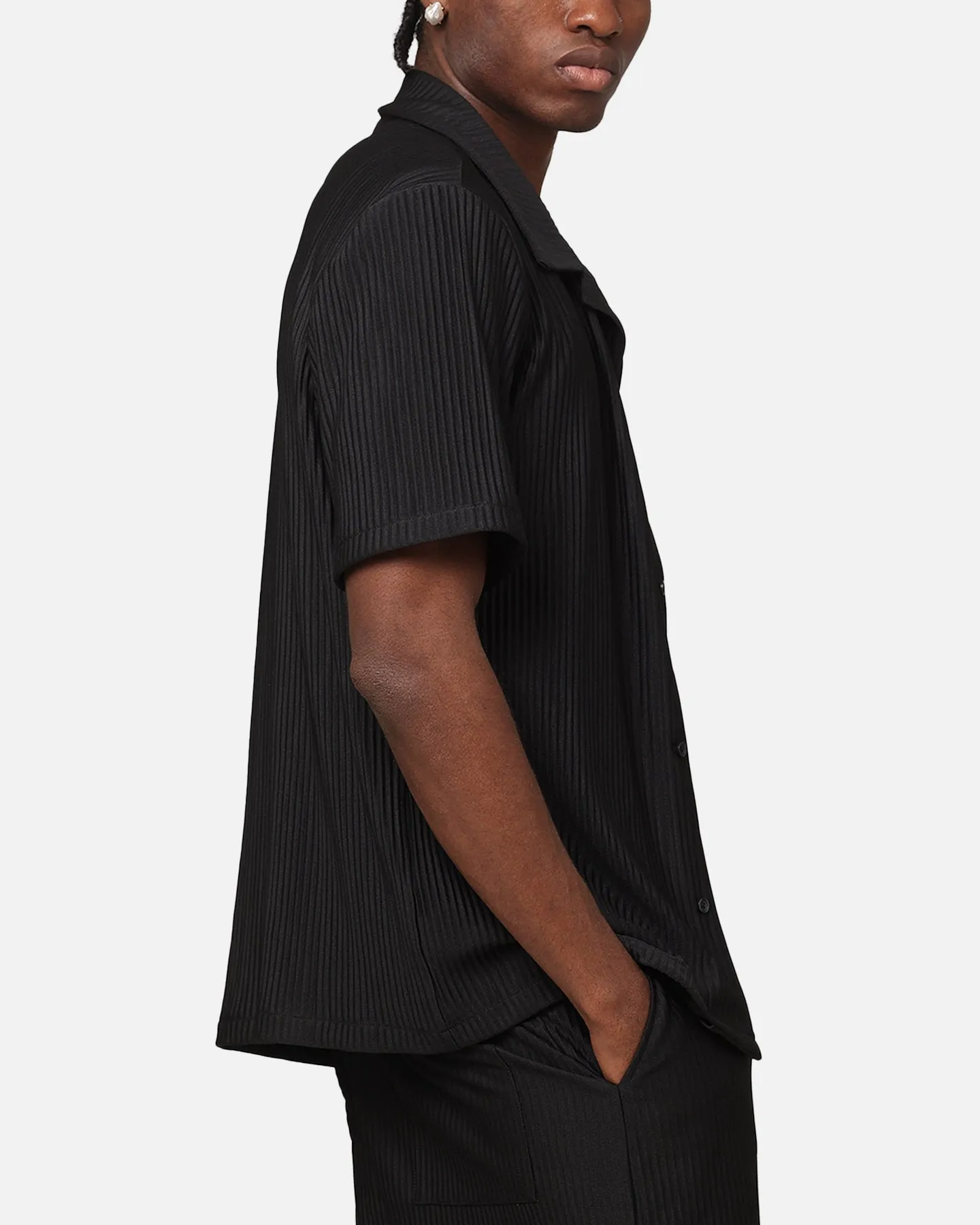 XXIII Pleated Button Up Shirt Black