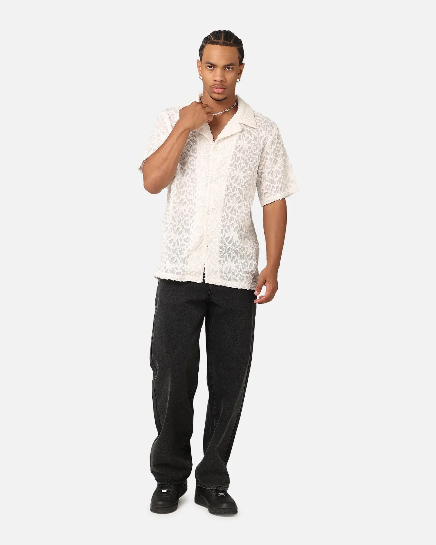 XXIII Sheer Daisy Button Up Shirt Off White