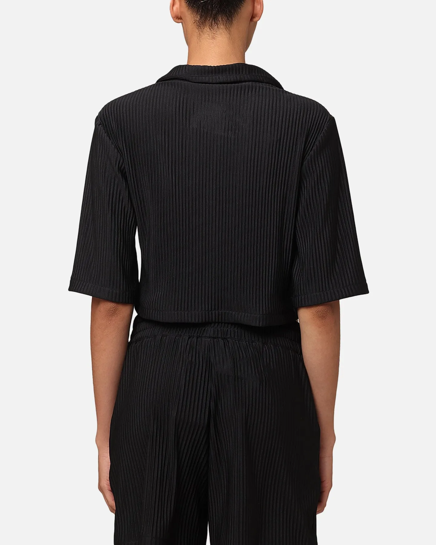 XXIII Women's Cropped Pleated Button Up Shirt Black