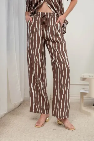 ZEBRA PRINT DRAWSTRING WIDE LEG PANTS
