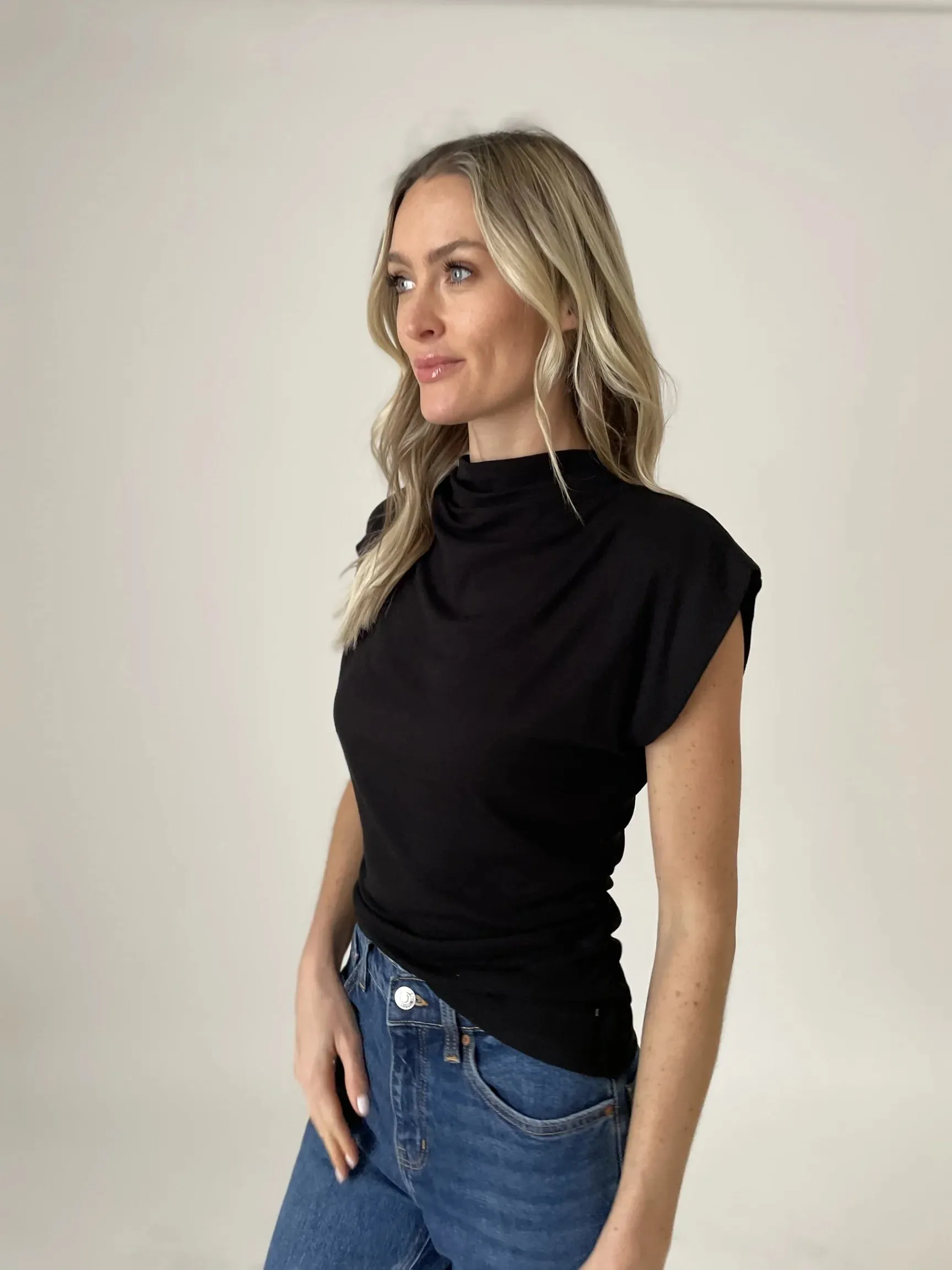 Zoe Mock Neck Layering Top Black