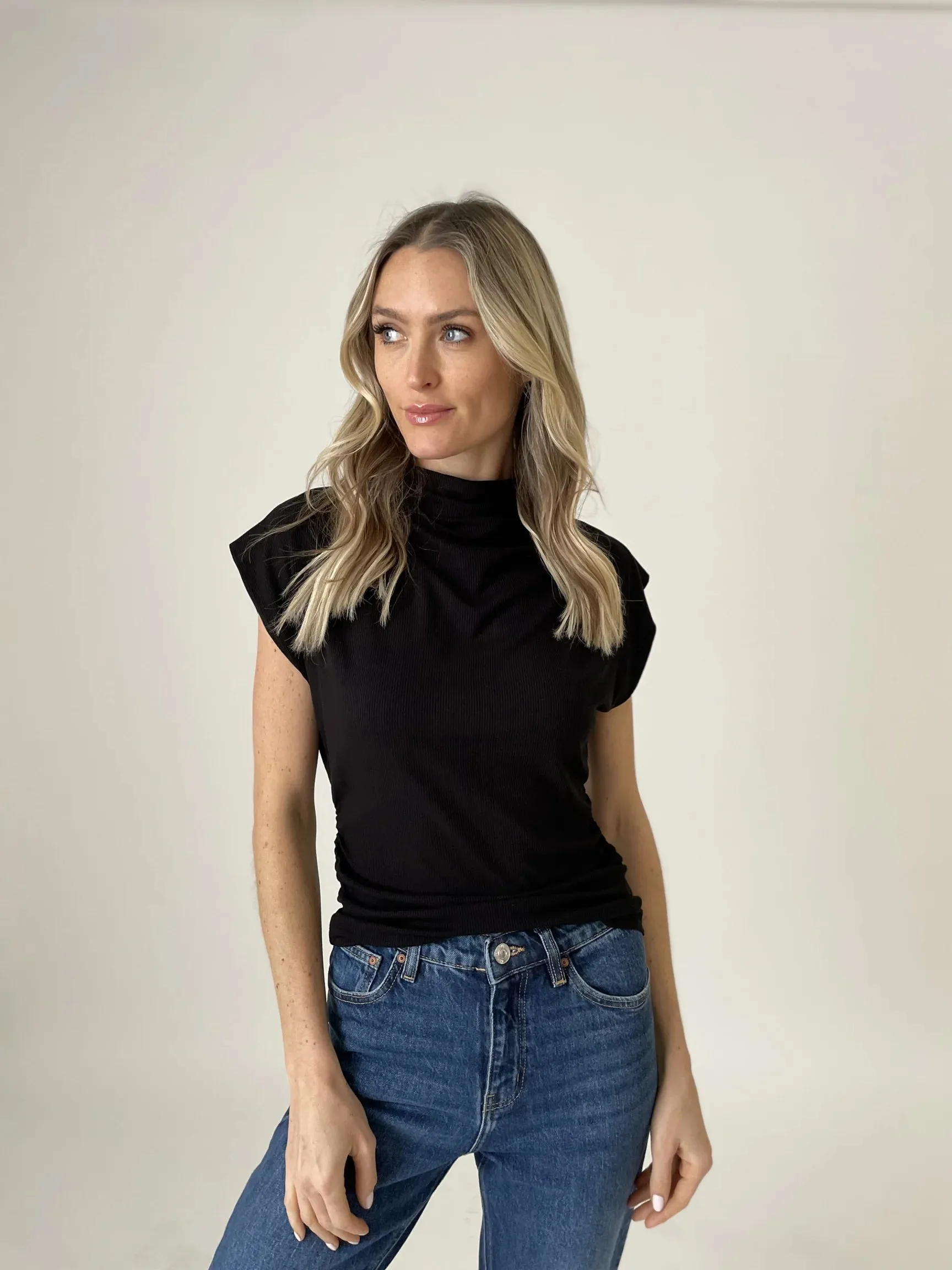 Zoe Mock Neck Layering Top Black