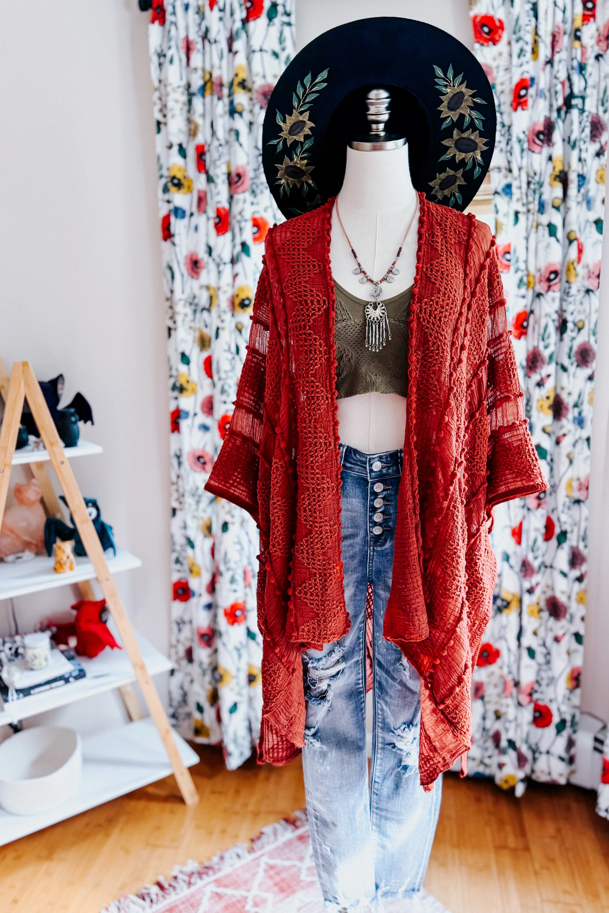 Zoya Zig Zag Embroidered Layering Piece • Rust