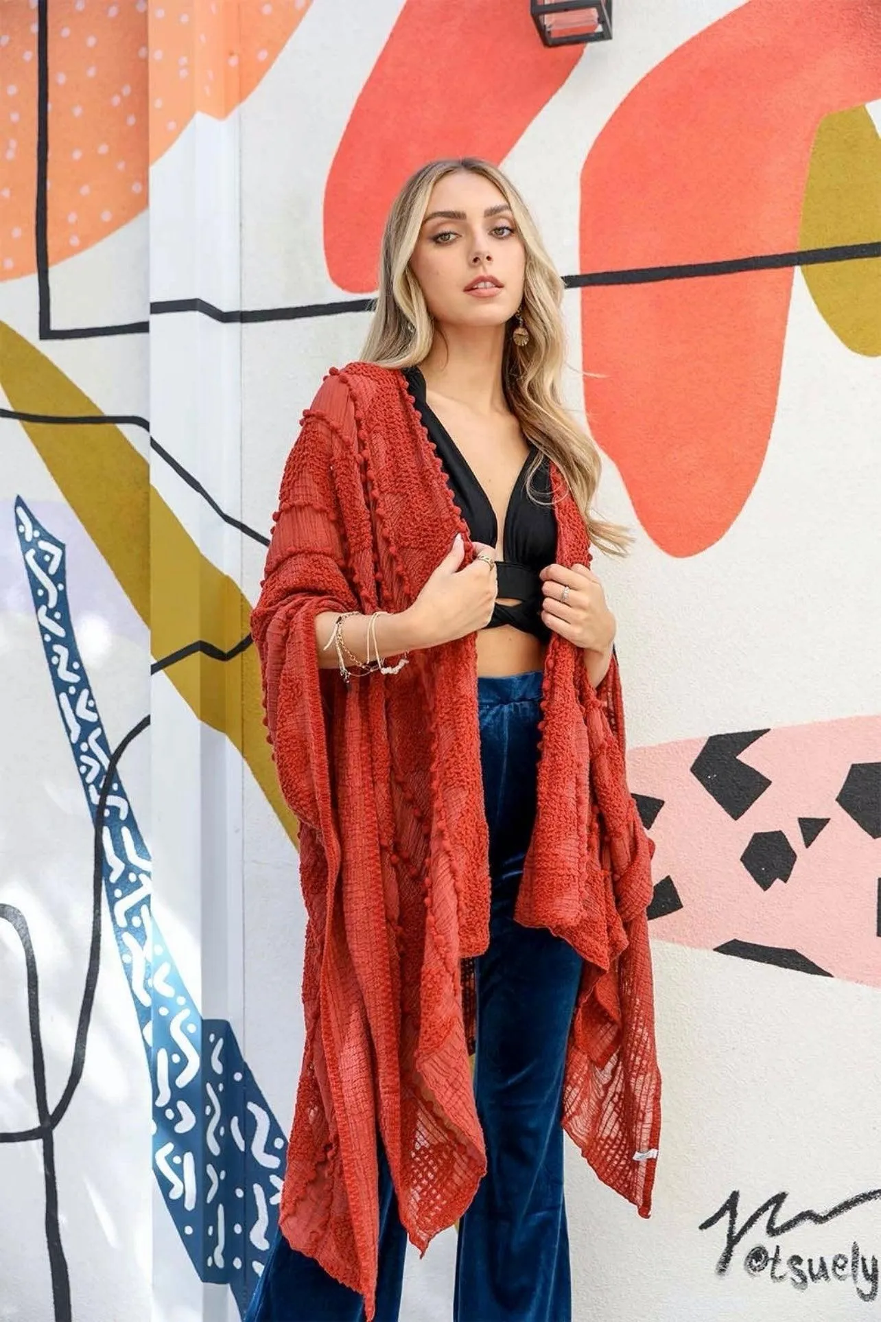 Zoya Zig Zag Embroidered Layering Piece • Rust